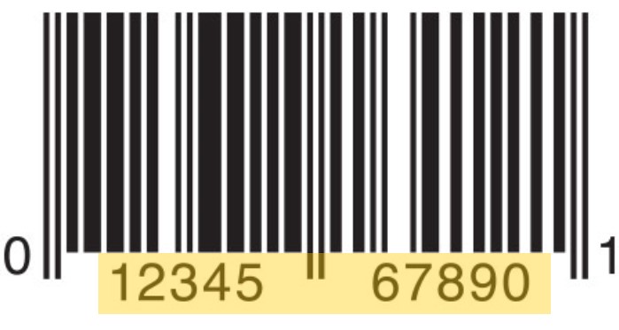 UPC bar code with number highlighted